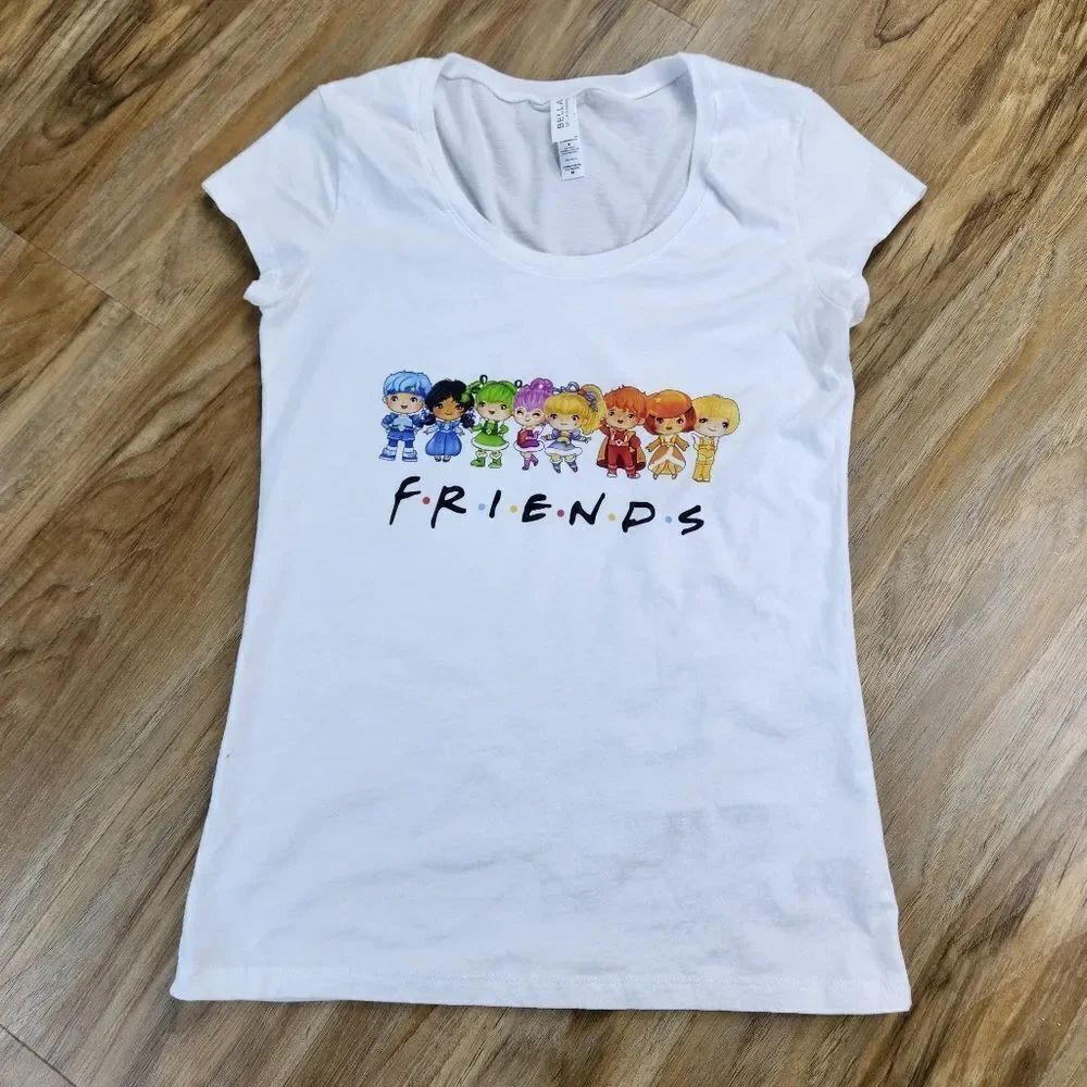💜Bella Canvas White Rainbow Brite "Friends" Short Sleeve Top Medium